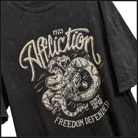 AFFLICTION Freedom Defender Don't Tread on Me Snake T-Shirt USA Flag on Back 3X - Picture 1 of 4